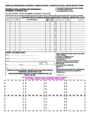 Fillable Online Pakenhamshow Org Ltural And Horticultural Show Entry