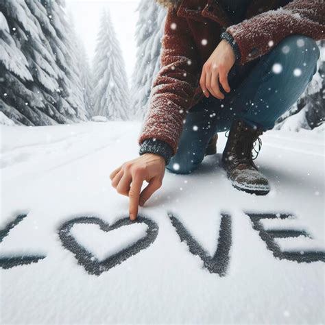 Escribir Texto AMOR En La Nieve Foto Premium