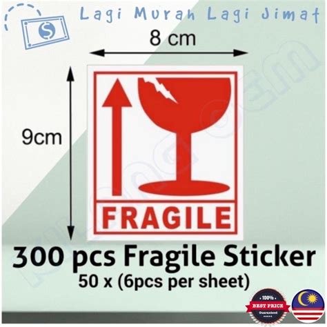 300pcs 8x9cm Fragile Fragile Stickers Sticker Mudah Pecah X 1 Pack