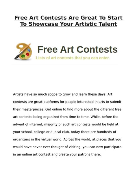 Free Art Contests Are Great To Start To Showcase Your Artistic Talent ...