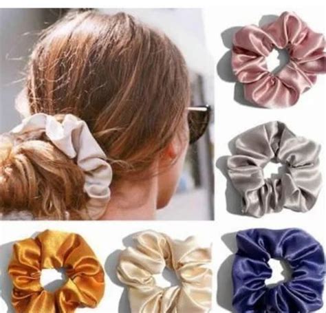 Fashionable Trending Pure Silk Satin Rubber Scrunchies For Women And