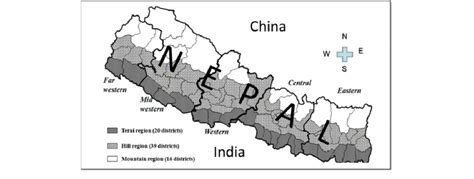 Map Of Nepal Showing Development Regions Districts And Eco Zones