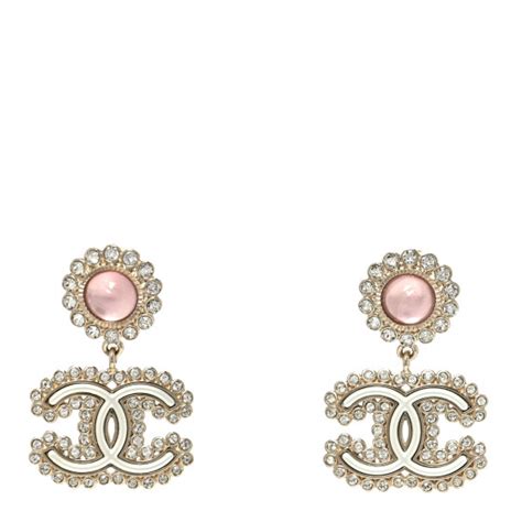 CHANEL Metal Crystal Pearl CC Drop Earrings Pink Gold 1071231