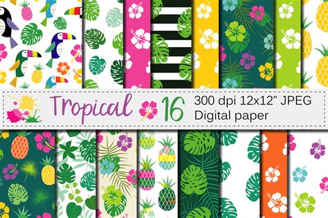 Tropical Digital Paper Tropical Seamless Patterns By Vr Digital