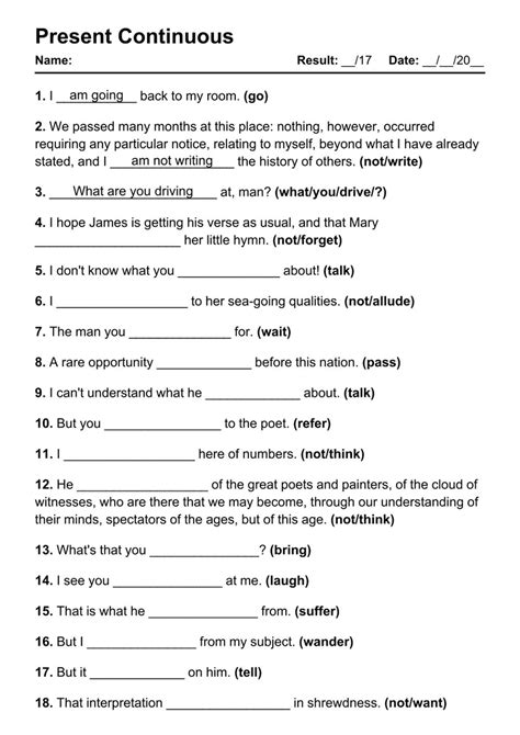 Printable Present Continuous Exercises Pdf Worksheets With