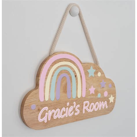 Jual Hiasan Dinding RAINBOW Wooden Name Costom Nama Anak Bentuk Awan