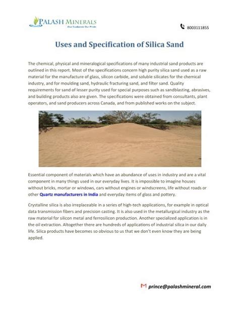 Uses and Specification of Silica Sand