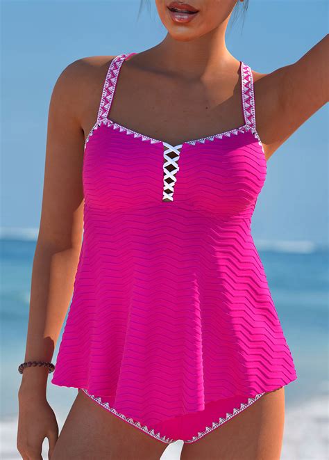 Plus Size Hot Pink Criss Cross Tankini Set Rosewe Usd