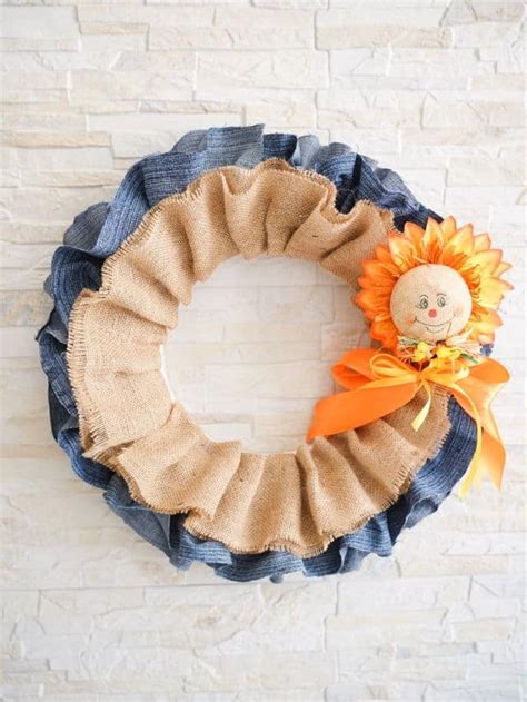 Fall Denim And Burlap Door Wreath Diy Crafts