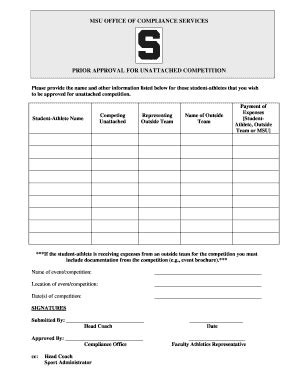 Fillable Online Msu Unattached Competition Form 8 10 Msu Fax Email