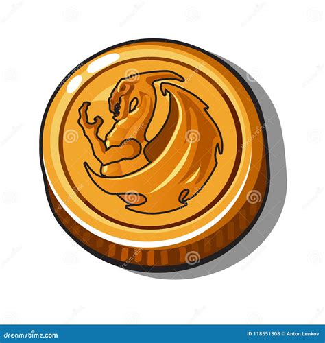 Gold Coin With The Image Of A Dragon On Isolated White Background