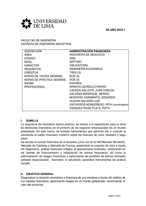 2023 1 SIL Administracion Financiera SÍLABO 2023 FACULTAD DE