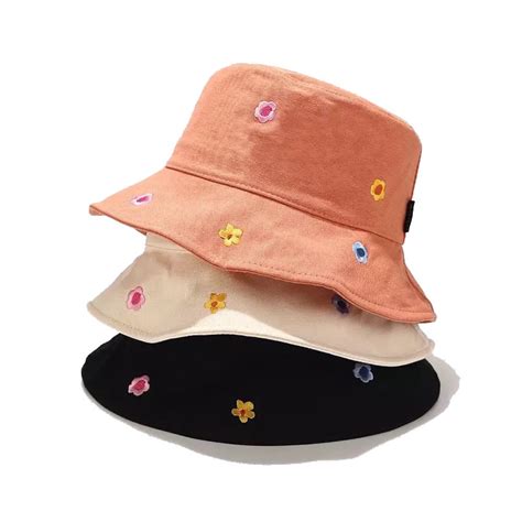 Embroidered Flower Bucket Hat Floral Print Flowers Etsy