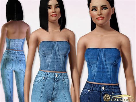 The Sims Resource Strapless Denim Cropped Bustier Top