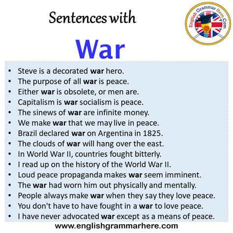 Sentences With War War In A Sentence In English Sentences For War