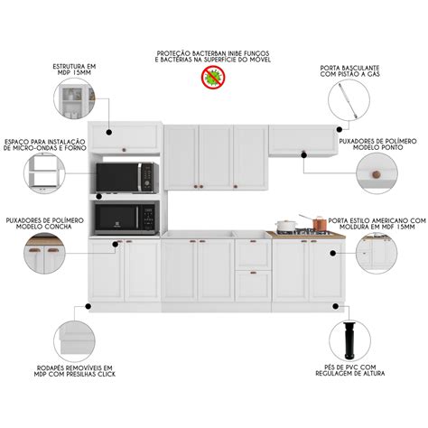 Armário de Cozinha Modulado 5 Peças Sem Tampo CJ3 Duna P09 Branco