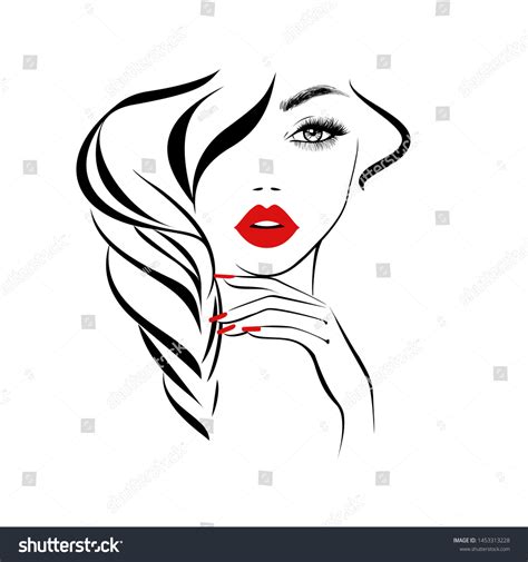 Beautiful Sexy Face Red Lips Hand เวกเตอร์สต็อก ปลอดค่าลิขสิทธิ์