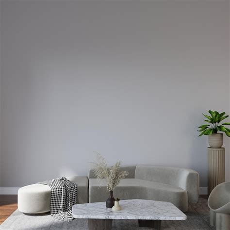 Premium AI Image | A living room with a white wall and a gray couch and ...