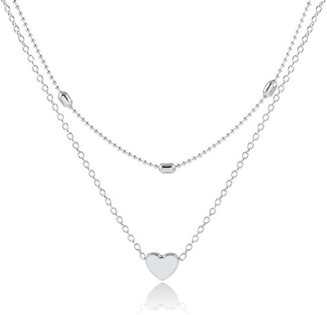 Wikimiu Kette Damen Halskette Choker Mehrreihig Kette Mit Herz