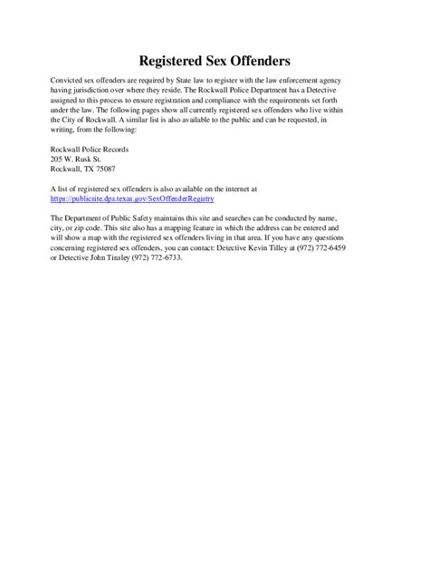 Fillable Online Sex Offender List Rockwall Police Department Fax Email Print Pdffiller