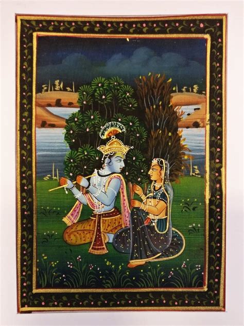 Krishna Playing Flute For Radha Traditional Art by Unknown | ArtZolo.com