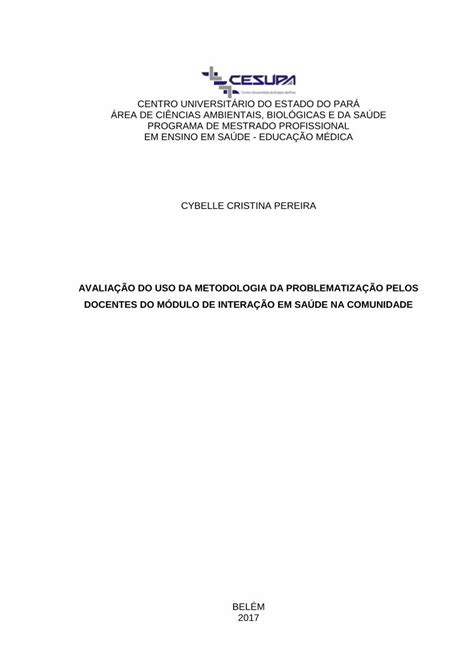 Pdf Avalia O Do Uso Da Metodologia Da Problematiza O Aplica O