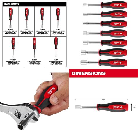 Sae Hollowcore Magnetic Nut Driver Set 7 Piece Milwaukee Tool High