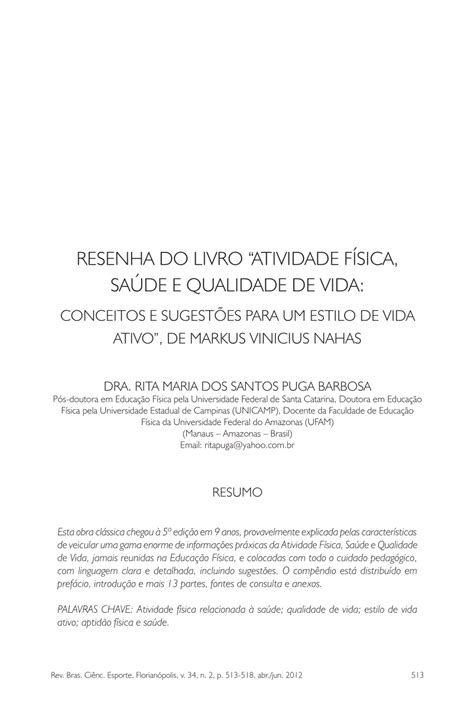 Pdf Resenha Do Livro Atividade F Sica Sa De E Qualidade De Vida