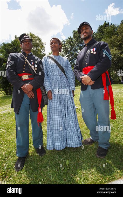 Reenactors In The Uniform Of The 54th Massachusetts Volunteer Infantry Regiment An All Black