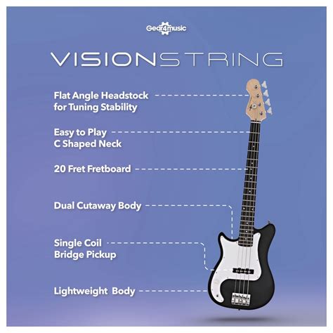 VISIONSTRING 3 4 Basgitaarpakket LH Zwart Gear4music