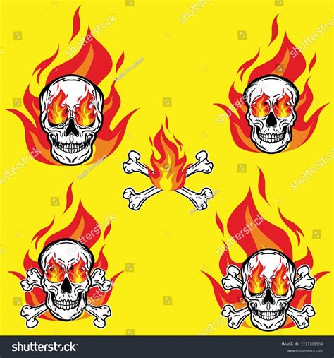 Set Skull Flames Logo Icon Symbol Stock Vector Royalty Free