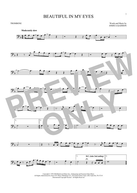 Beautiful In My Eyes By Joshua Kadison Sheet Music For Trombone Solo At