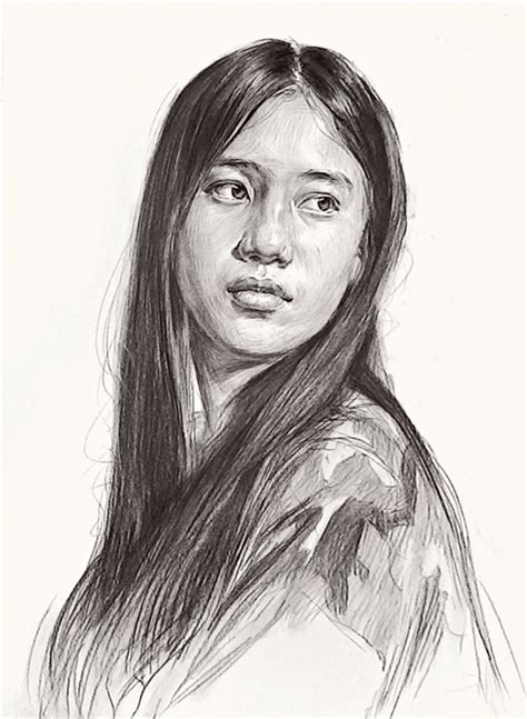 素描头像：文艺女青年头像素描教程 露西学画画