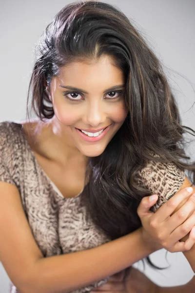 Sexy Beautiful Brunette Touching Neck Looking At Camera Stock Photo By Lightwavemedia