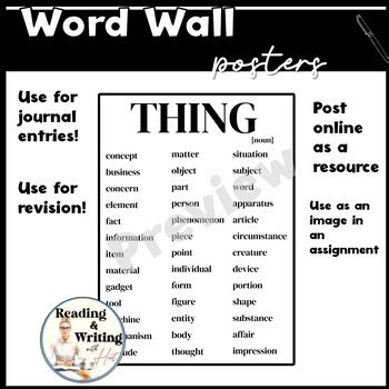 "THING" Dead Word Synonym WORD WALL Poster and Digital Resource | TPT
