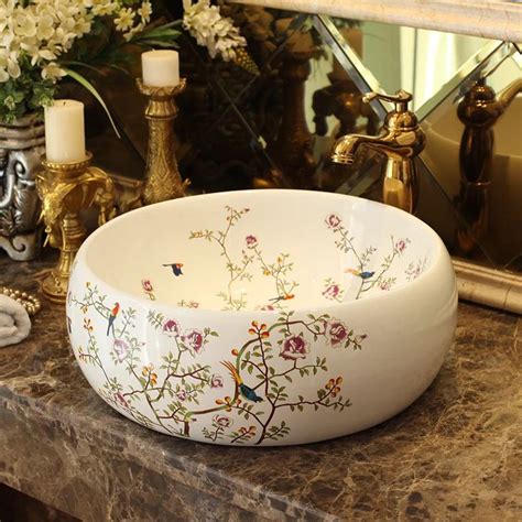 Lavabo Art Stico De Cer Mica Lavabo De Ba O Flor Blanca Y P Jaro