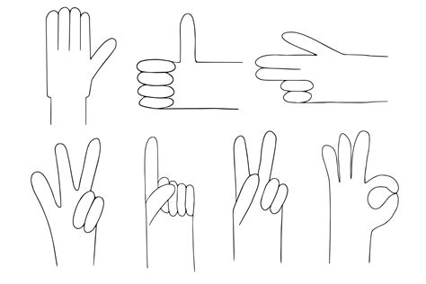 A Set Of Hand Gestures Palm Outline With Fingers Sketch Vector