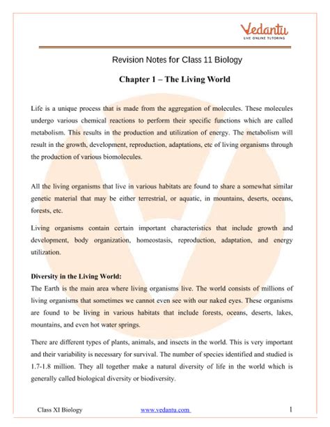 Class Biology Chapter Worksheet