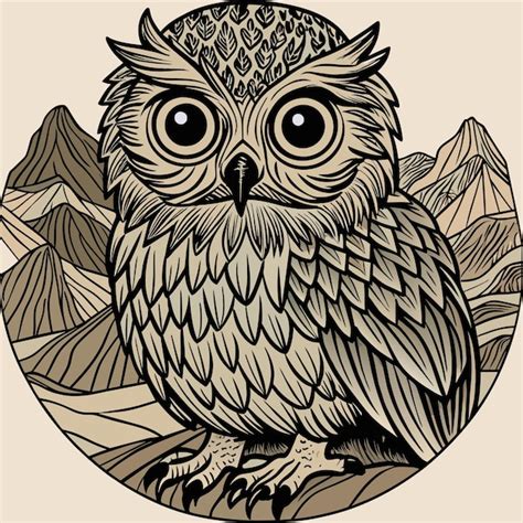 Premium Vector An Owl With Big Eyes And A Brown Background