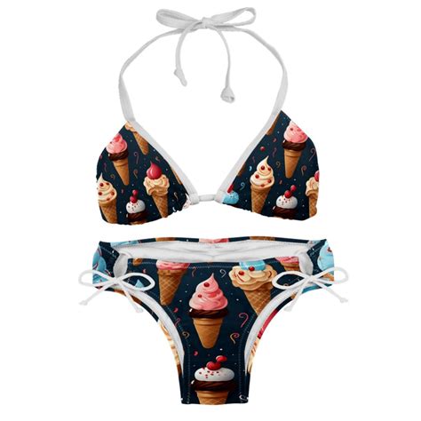 Ice Cream Swimsuit Women Bikinis Detachable Sponge Adjustable Strap Bikini Set Two Pack