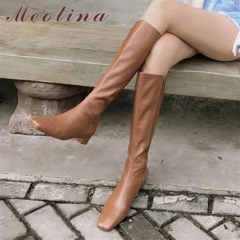 Meotina Botas de equitación de piel auténtica para mujer zapatos