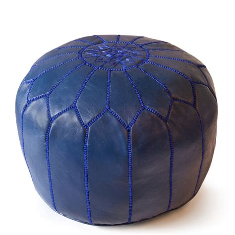 Embroidered Navy Blue Bohemian Ottoman Handcraft Guenuine Leather Pouf