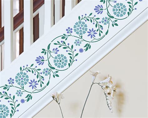 Flower Embroidery Wall Border Stencil Indian Wall Decor Painted Flowers ...