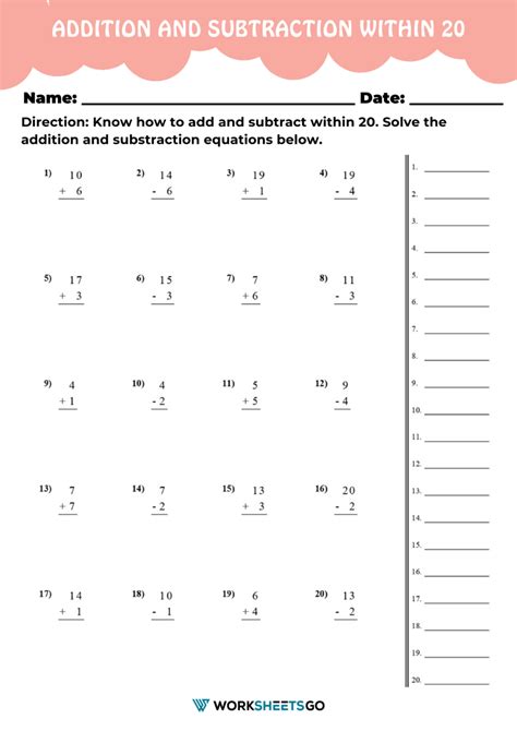 Addition And Subtraction Within 20 Worksheets 2 Worksheetsgo