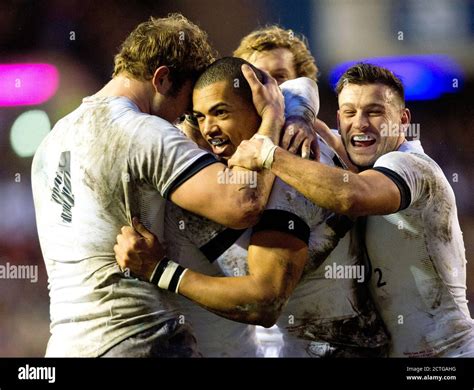 Luther Burrell Celebrates His Try Scotland V England Six Nations