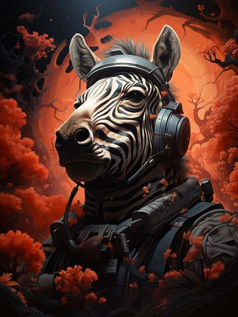 Premium AI Image | Zebra in a space suit with headphones on in front of ...