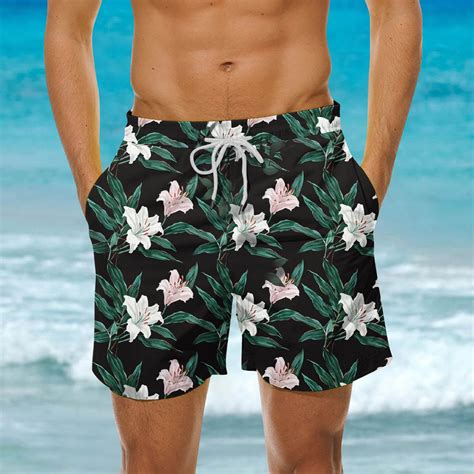 Poteti Mens Swimwear Trunks Quick Dry Tropical Print Hawaiian Vacation