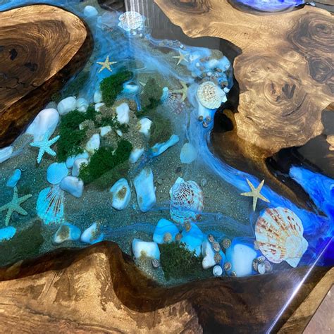 Deep Ocean With Seashell Custom Made Epoxy Table Ories Wood