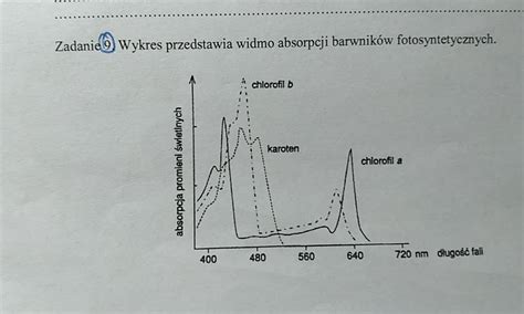 Wykres przedstawia widmo absorpcji barwników fotosyntetycznych