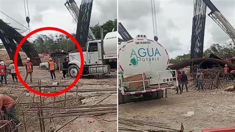 Colapso en Tren Maya caída de soportes aplasta un vehículo Grupo Milenio